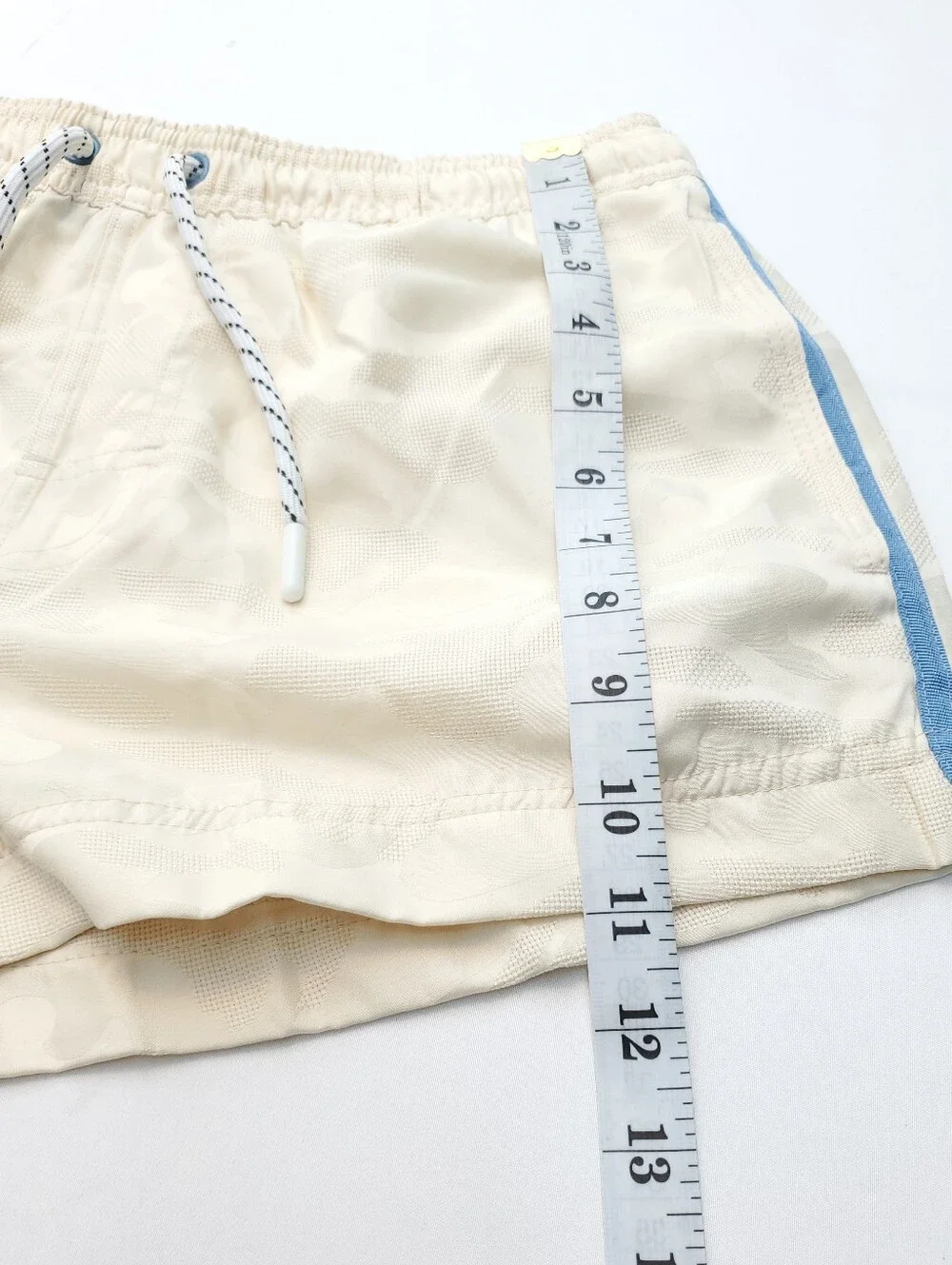 ​AussieBum Men's Swim Trunks Cream Blue Side Stripe Mesh Lined Board Short Sz M